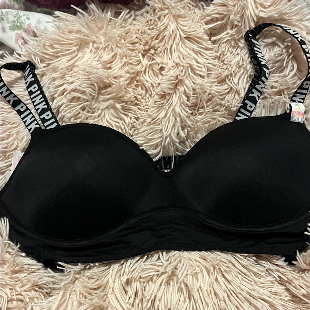 PINK Victoria's Secret Black Bra with Logo Straps